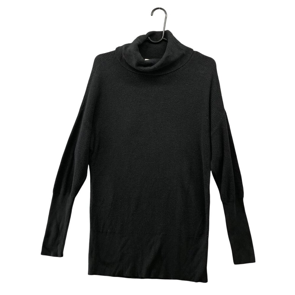 Loft Turtleneck Tunic Sweater Womens M Black Cotton Blend Longline Dolman‎